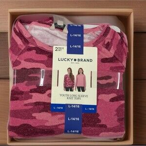 NWT Lucky Brand Youth Long Sleeve Knit Tops Red/Berry 2-Pack Large 14/16 BTS!